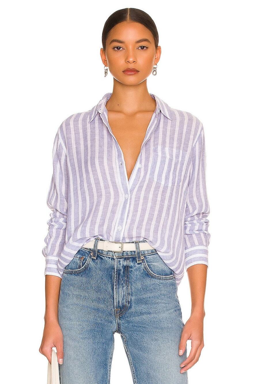 Rails Charli Button Up Long Sleeves Linen-Blend Top - M